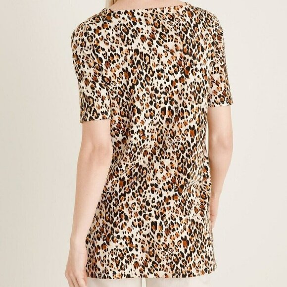 Chico's Leopard Print Tunic Top Sz Petite Large Short Sleeve Square Neck Pockets - Picture 6 of 8